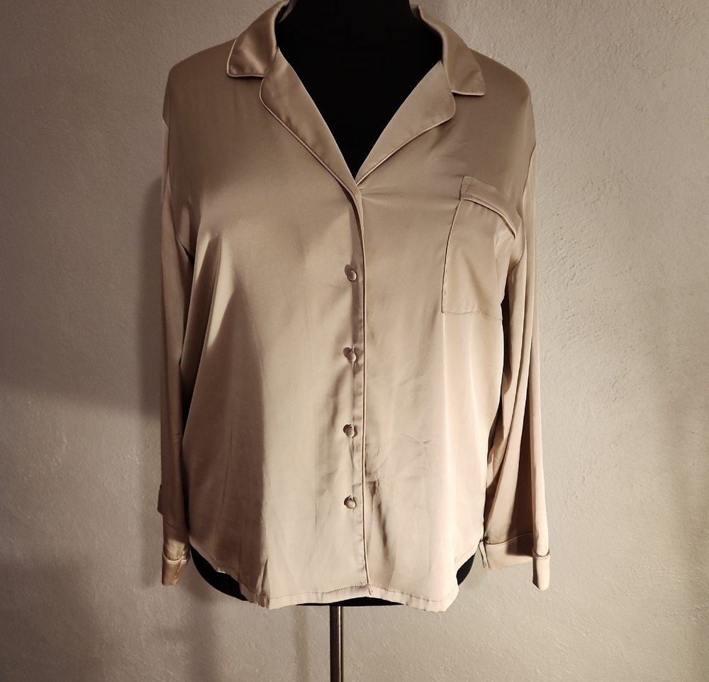 INC International Concepts Taupe Satin Pajama Top Women's XXL